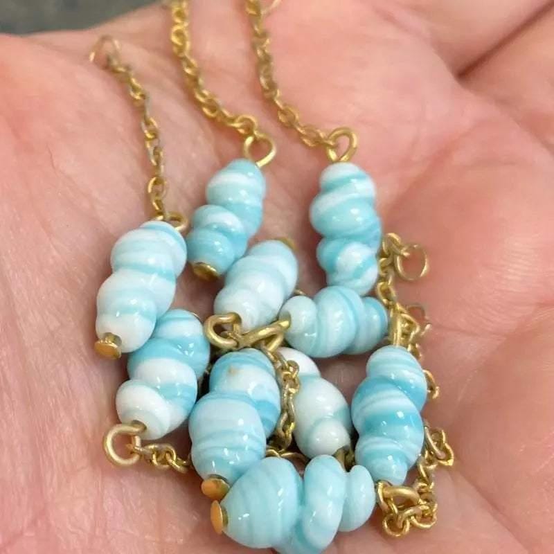 10 Vintage Blue Aqua White Japan Spiral Glass Dangles