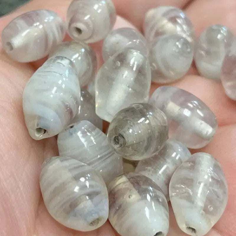 20 Vintage Clear White Pink Striped Oval Glass Beads