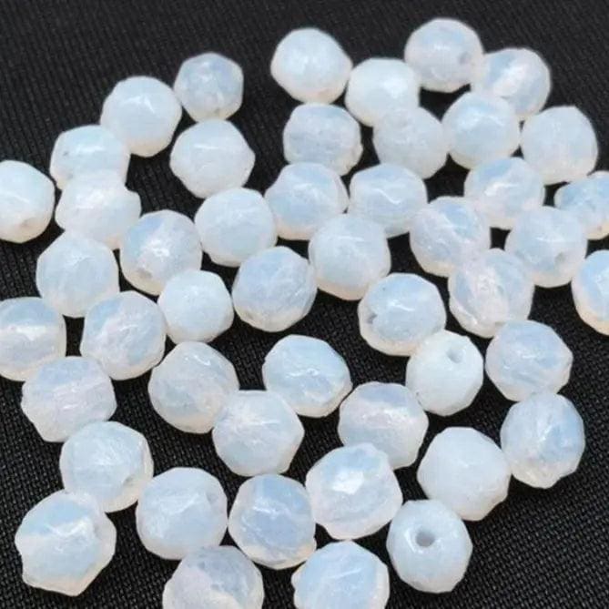 50 Vintage White Baroque Opal Glass Beads