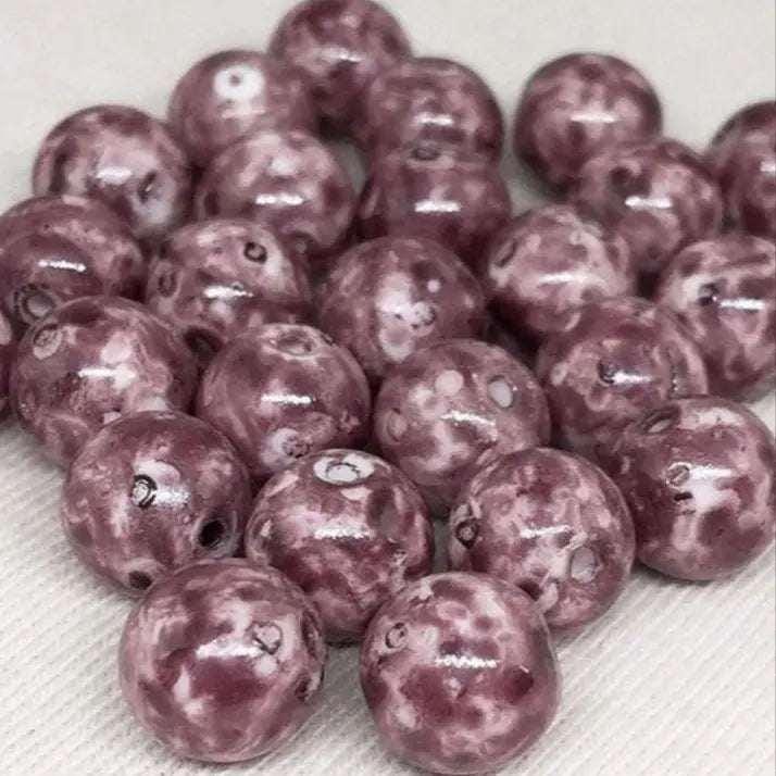 25 Vintage Pink Mauve Czech Picasso Round Glass Beads