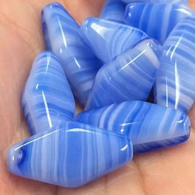 10 Vintage Blue White German Striped Diamond Glass Beads