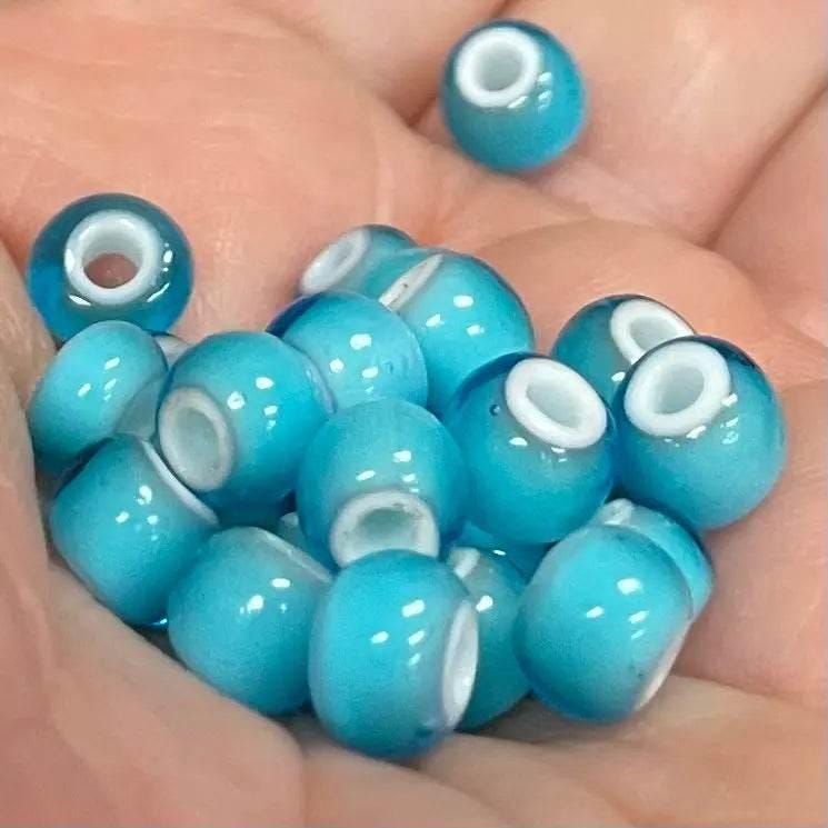 50 Vintage Blue Turquoise Italian White Heart Glass Beads