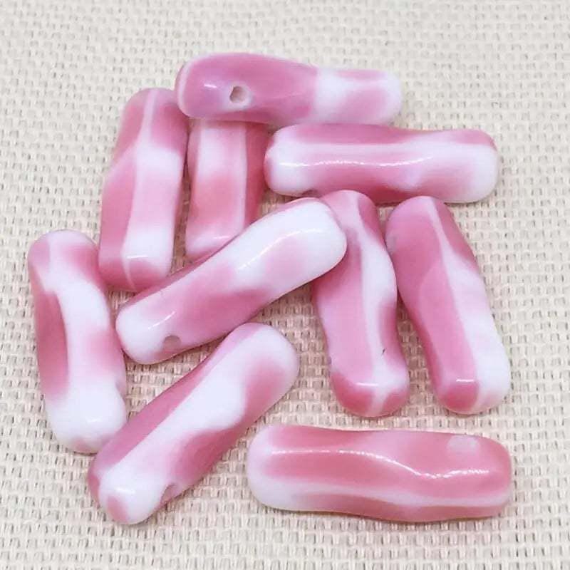 10 Vintage Pink White German Drop Glass Beads