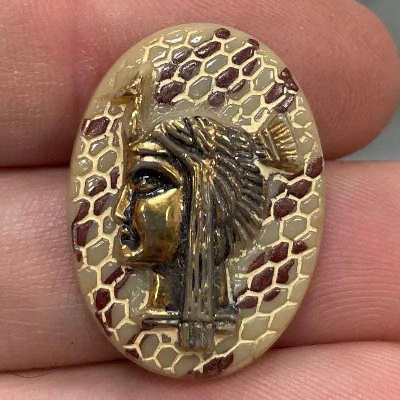 2 Vintage Golden Brown Egyptian Pharaoh Glass Cabochons