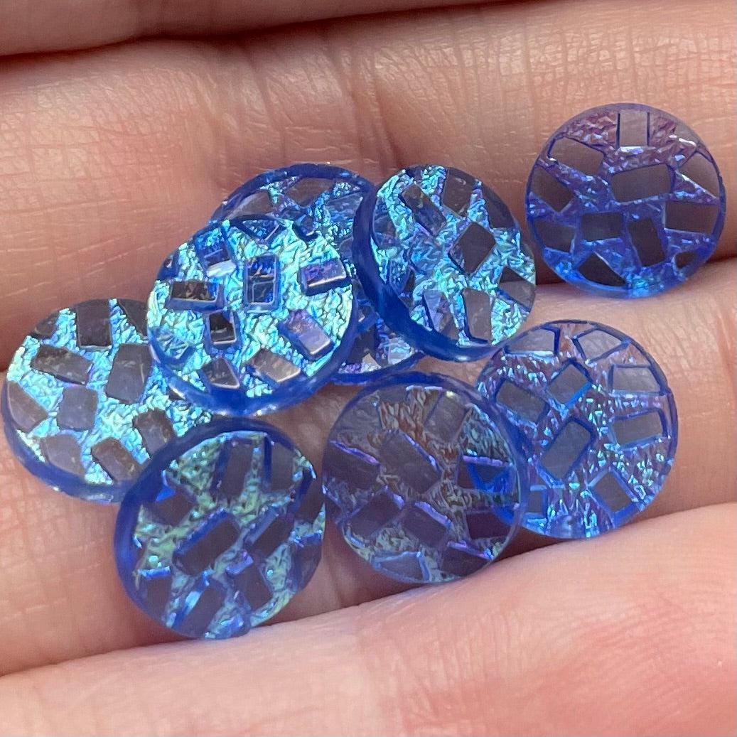 48 Vintage Blue Sapphire AB Round Glass Cabochons