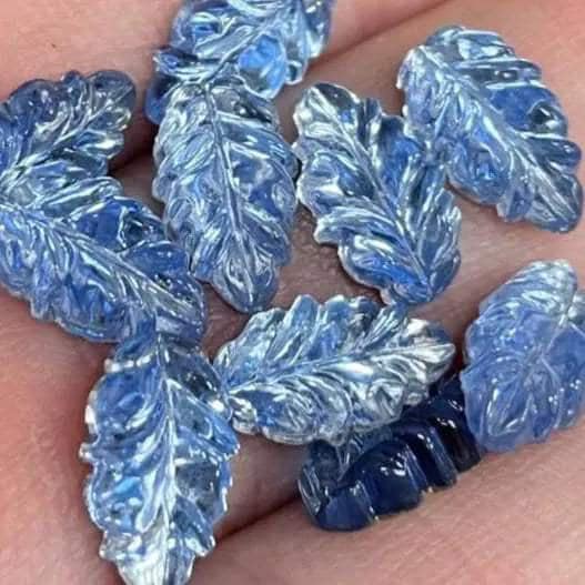 20 Vintage Blue German Leaf Glass Cabochons