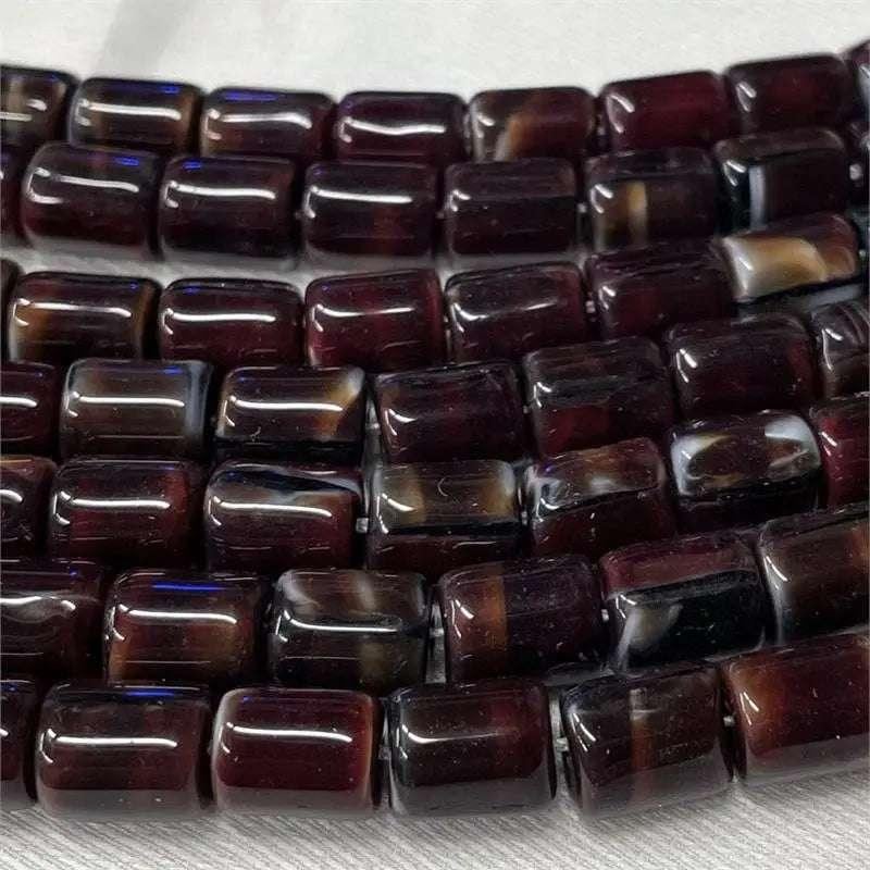 24 Vintage Red Burgundy German Barrel Glass Beads