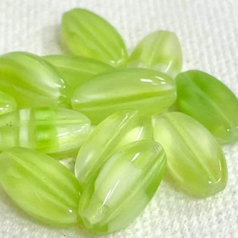 24 Vintage Green Lime Austrian Oval Glass Beads