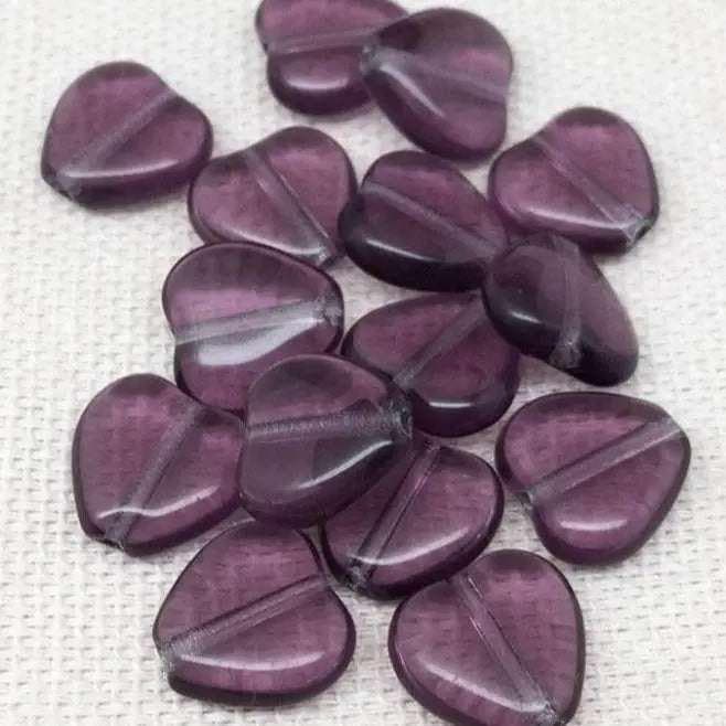 100 Vintage Purple Czech Heart Glass Beads