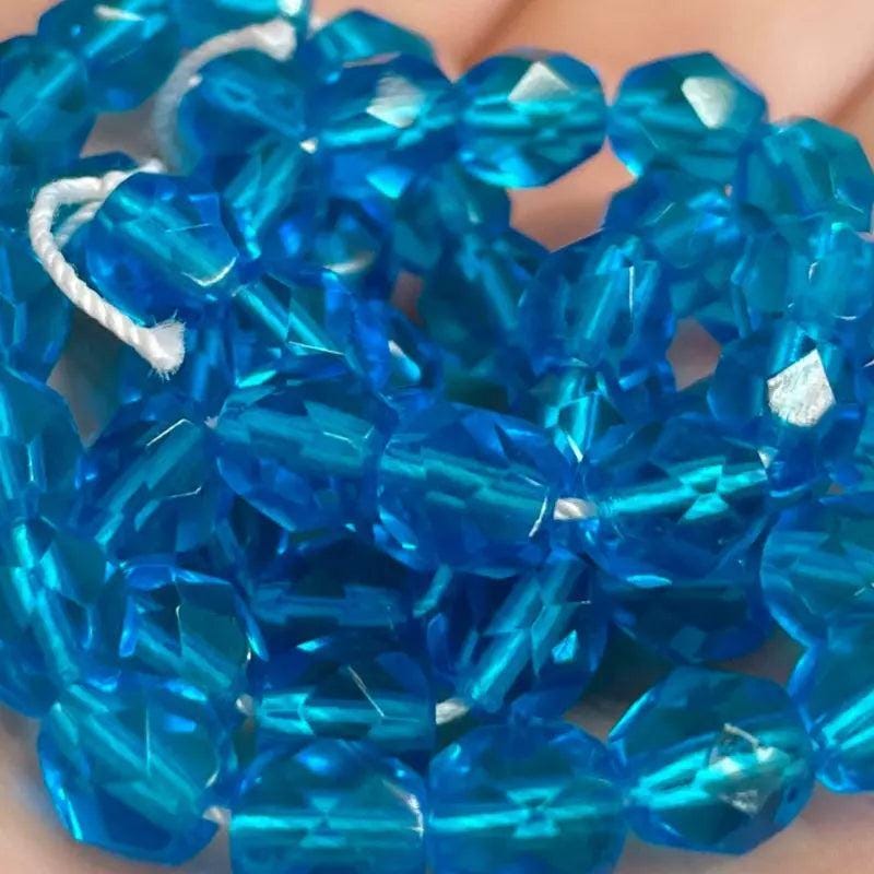 100 Vintage Blue Aqua Dark Czech Fire Polished Glass Beads