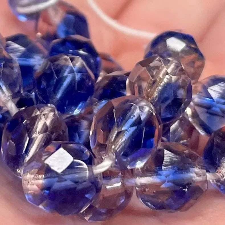 50 Vintage Blue Pink Givre Czech Fire Polished Glass Beads