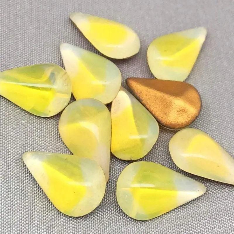 10 Vintage Yellow Givre German Pear Glass Stones