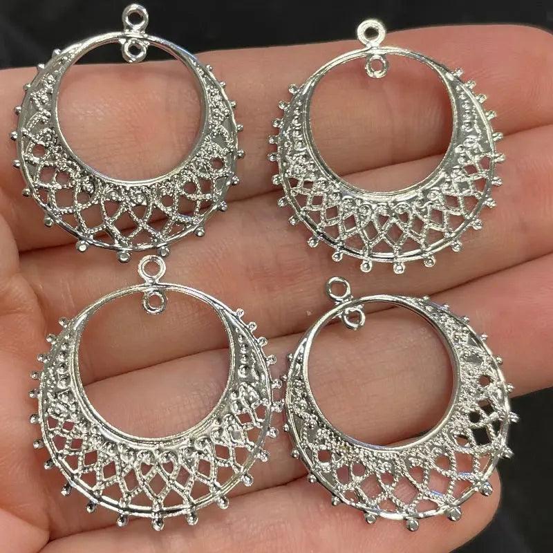 4 Vintage Silver Lace Filigree Metal Pendants