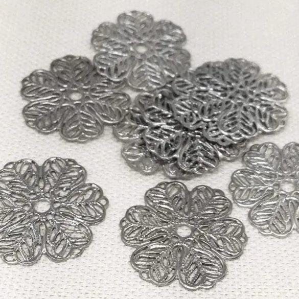 10 Vintage Silver Filigree Metal Components