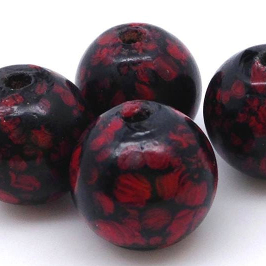 8 Vintage Red Black Round Japan Glass Beads