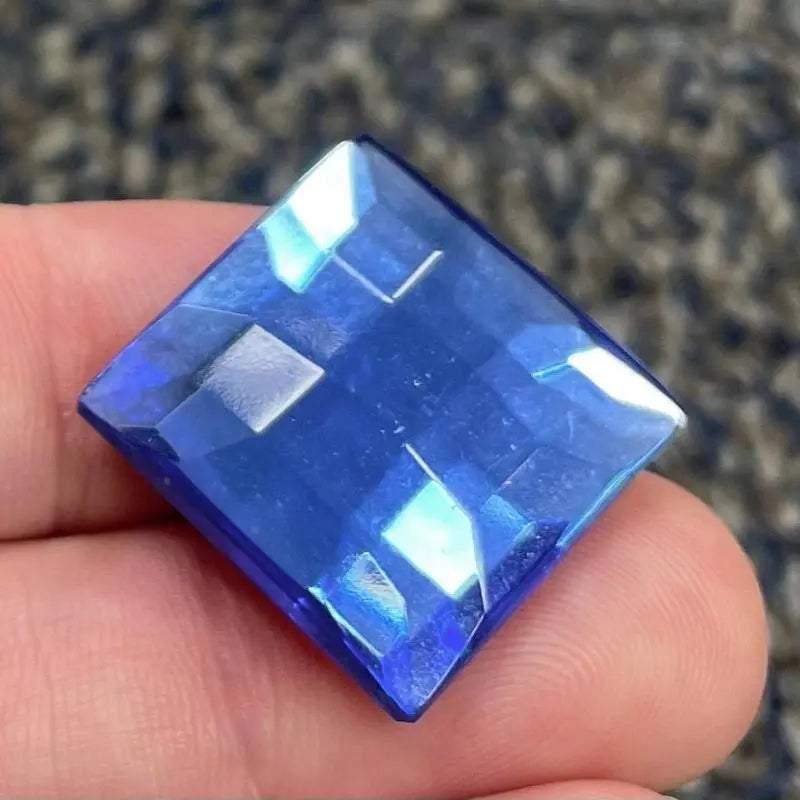 1 Vintage Blue Sapphire Faceted Square Glass Cabochon