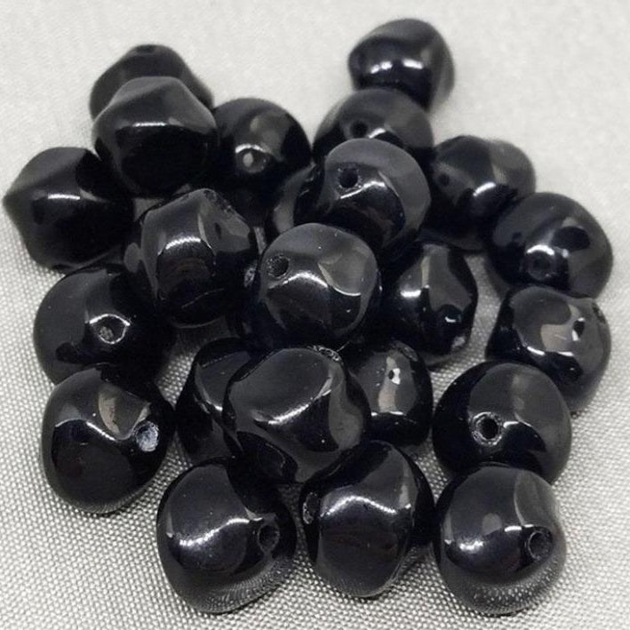25 Vintage Baroque Black Round Glass Beads