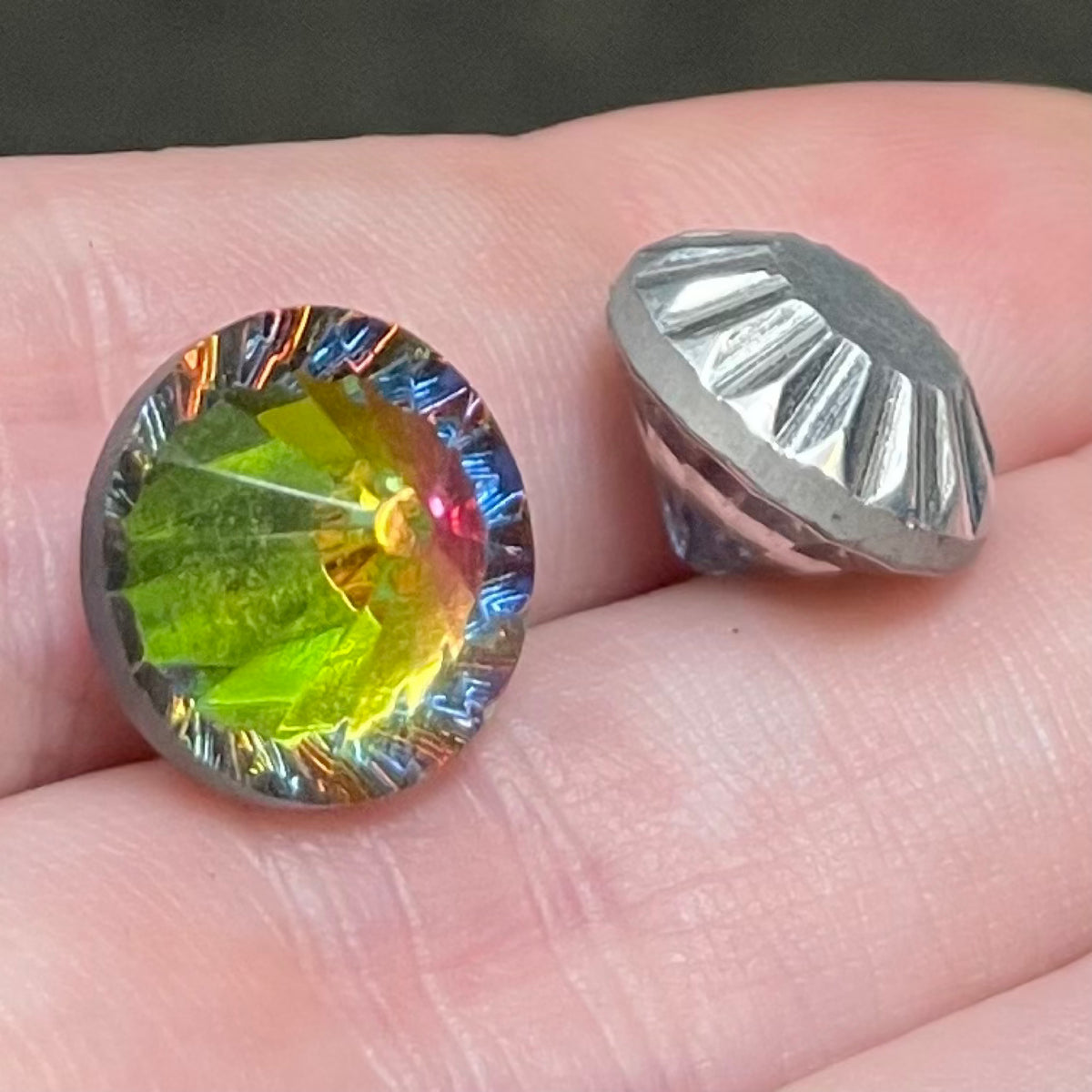 2 Vintage Austrian Vitrail Medium Crystal Cabochons #8311
