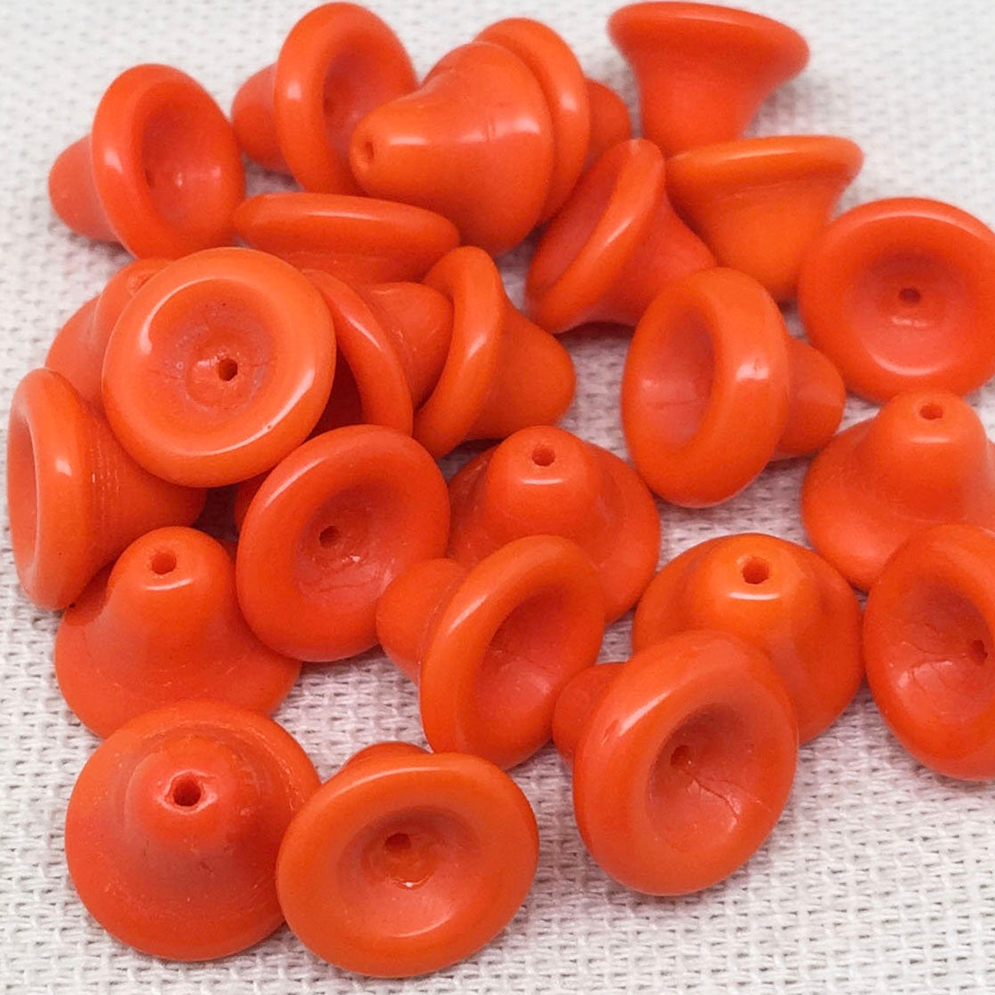 25 Vintage Orange Bell Czech Glass Beads