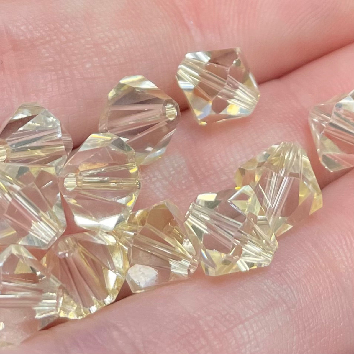 12 Vintage Light Yellow Bicone Crystal Beads 8mm