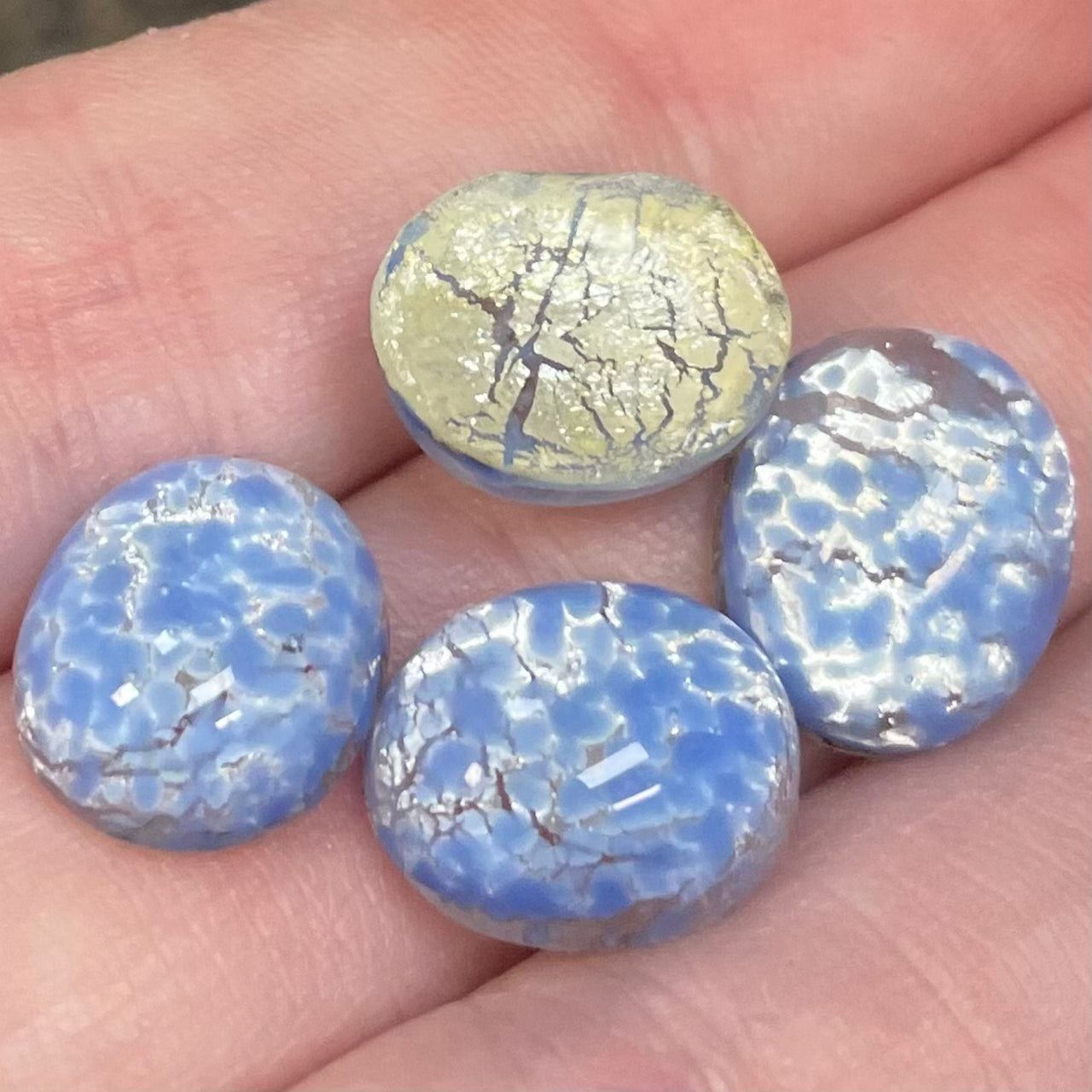 4 Vintage Blue Light Foil Japan Oval Glass Cabochons