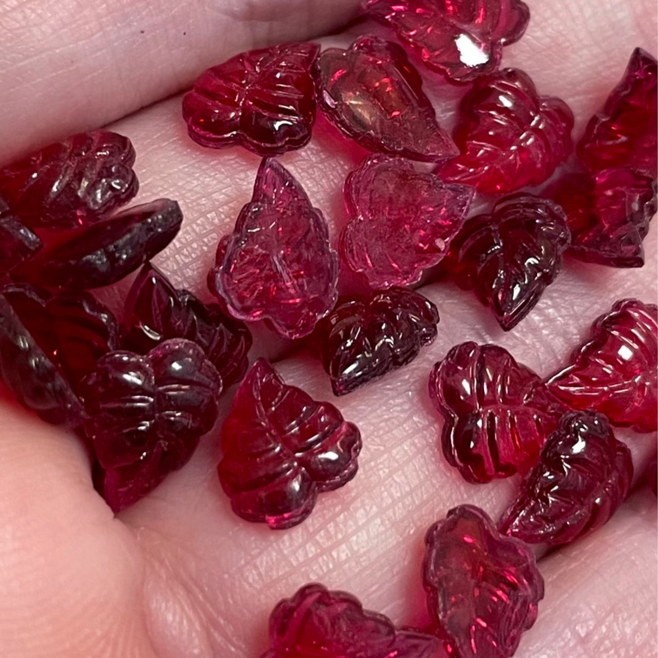 24 Vintage Pink Brandy German Leaf Glass Stones
