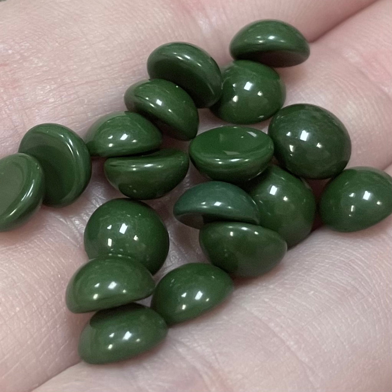 50 Vintage Green Olive Round Glass Cabochons
