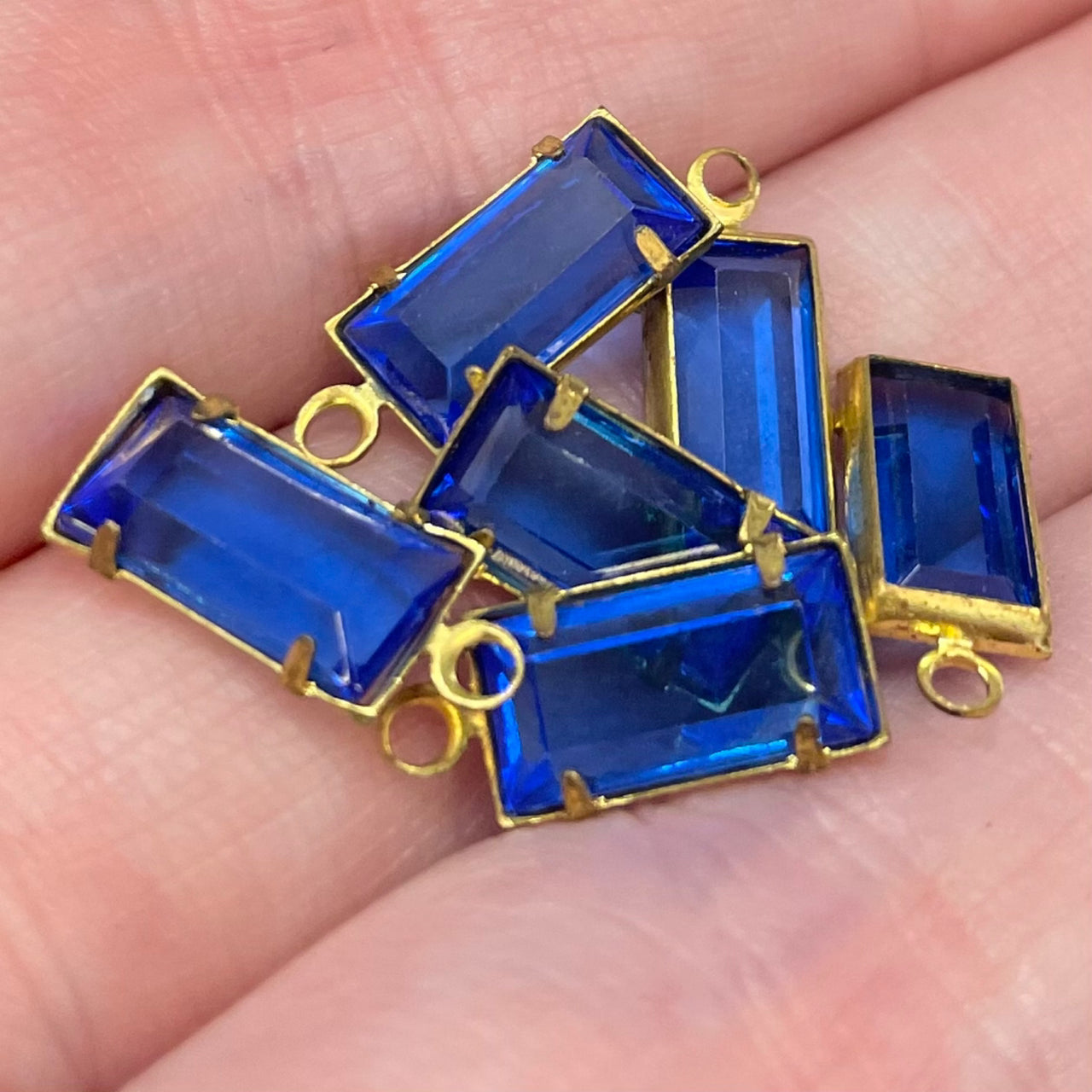 6 Vintage Blue Sapphire Swarovski Chanel Rectangle Charms