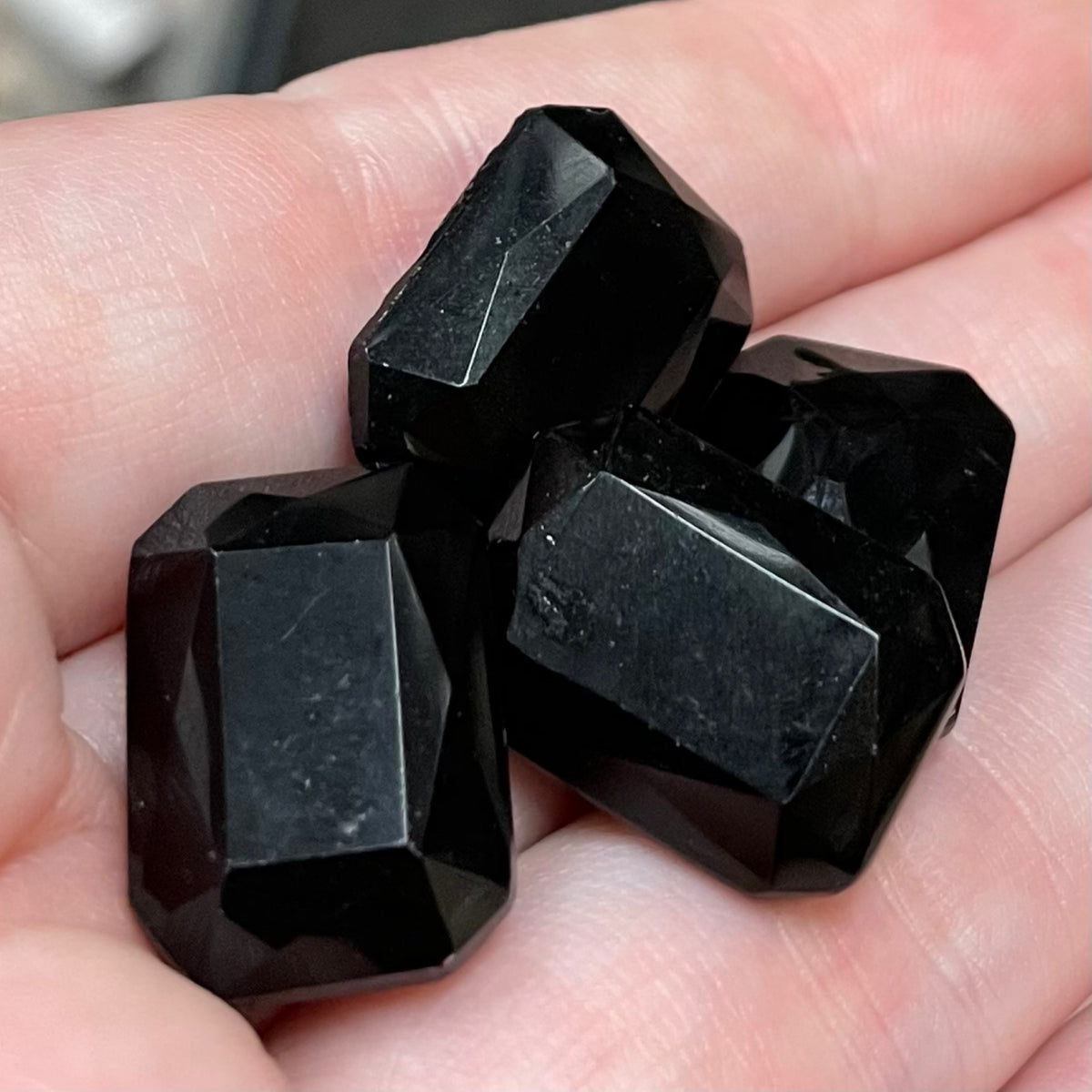4 Vintage Black Czech Octagon Glass Stones