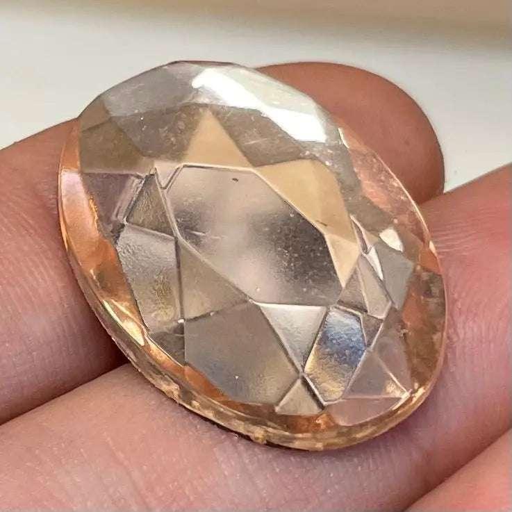 1 Vintage Peach Faceted Glass Cabochon