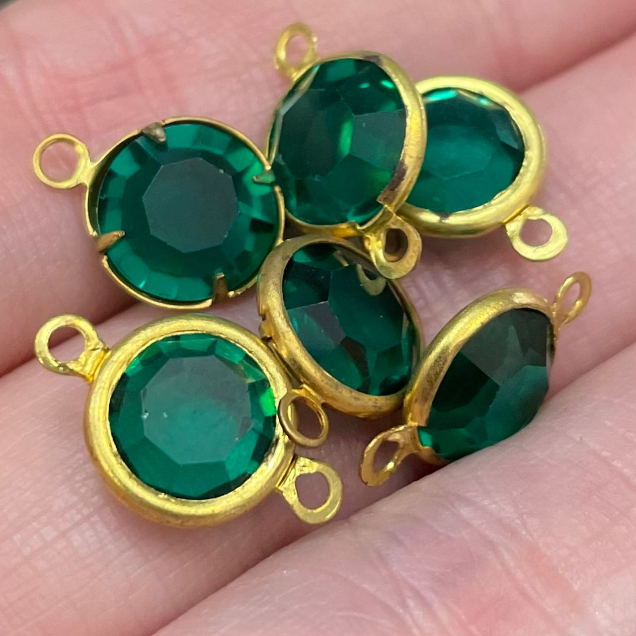 6 Vintage Green Emerald Swarovski Chanel Connectors 39ss