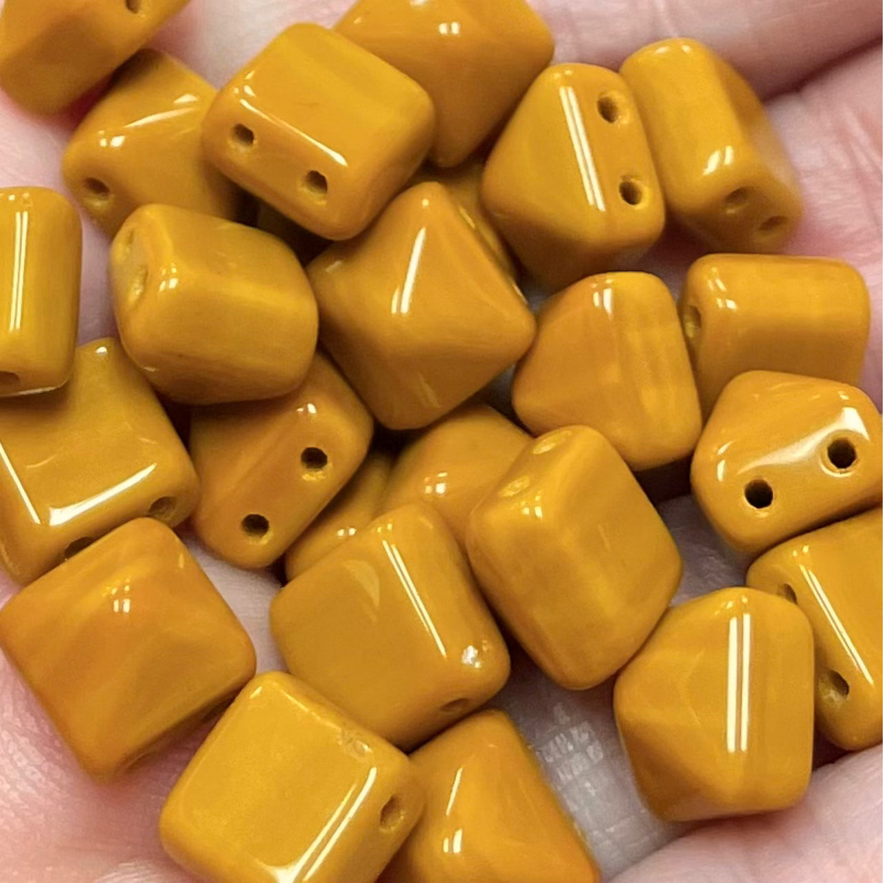 25 Yellow Mustard Czech Stud Glass Beads