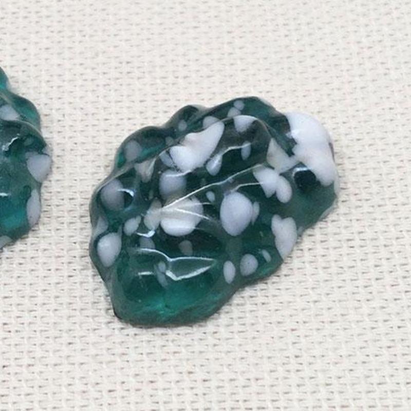 2 Vintage Green Teal Nugget Japan Glass Cabochons