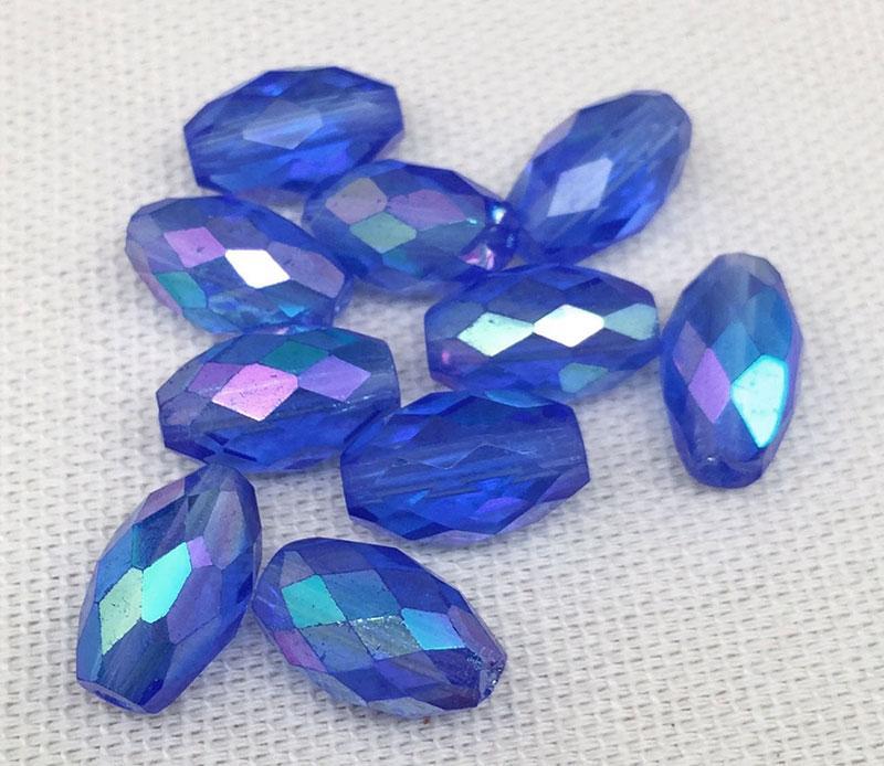 10 Vintage AB Sapphire Blue German Oval Glass Beads #8556