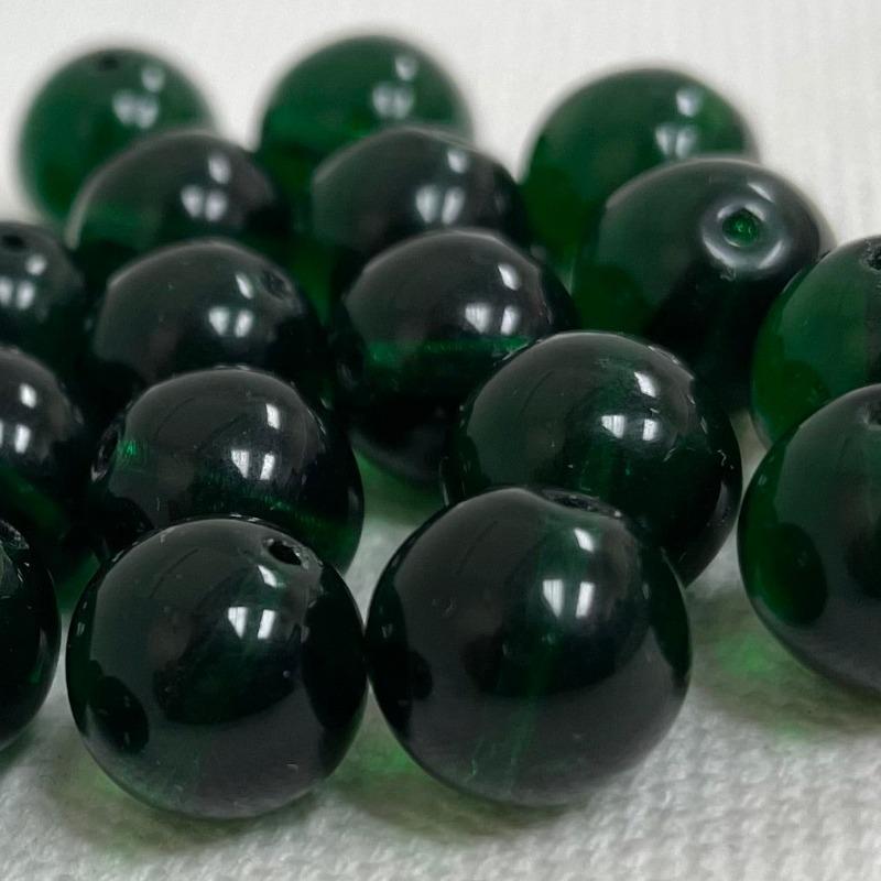 25 Dark Emerald Green Czech Round Glass Beads
