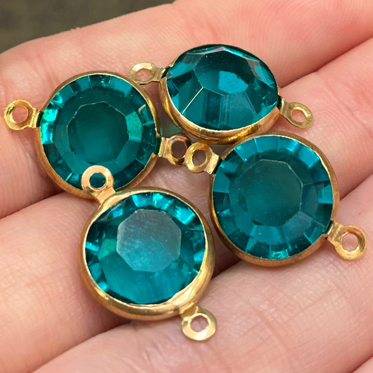 4 Vintage Zircon Swarovski Two Loop Channel Rhinestone Connectors Art #1110