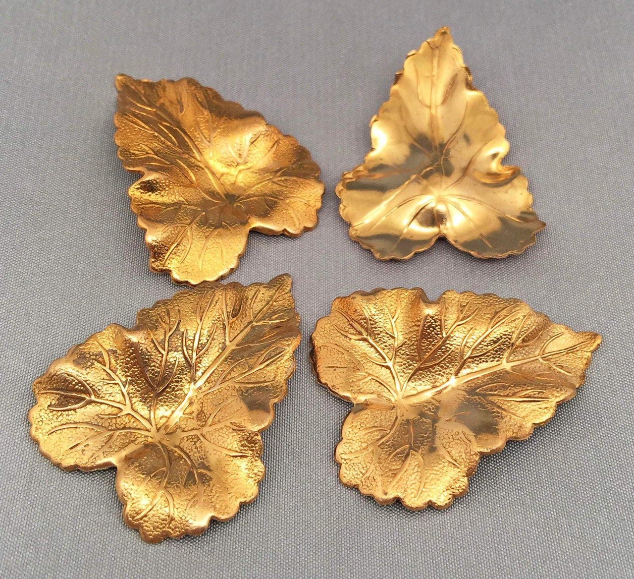 4 Vintage Gold Plated Textured Metal Leaf Findings