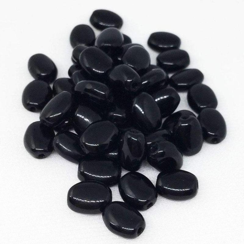 50 Vintage Black Austrian Oval Glass Beads