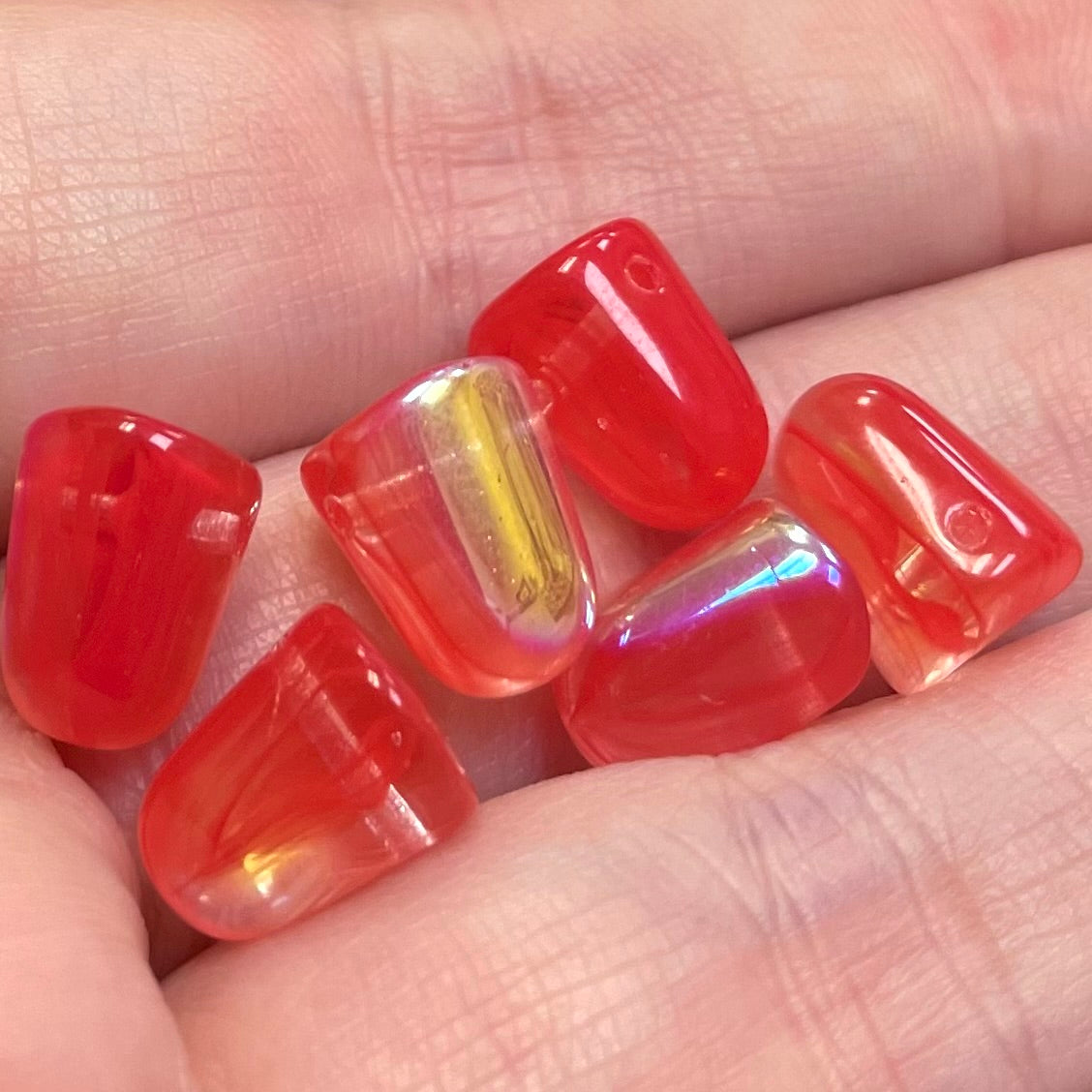 12 Red Clear AB Czech Striped Gumdrop Glass Beads