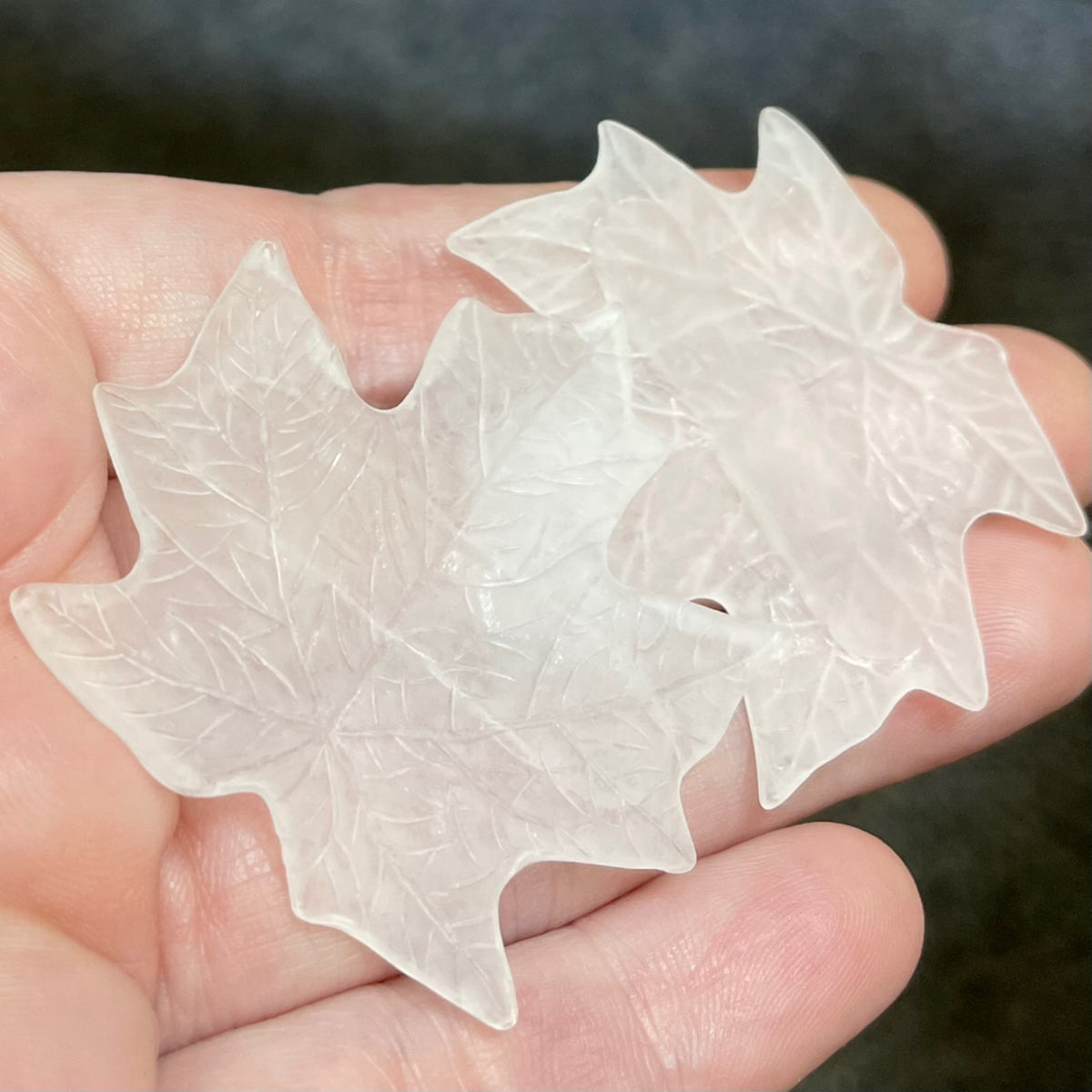 4 Vintage Clear German Matte Maple Leaf Lucite Cabochons