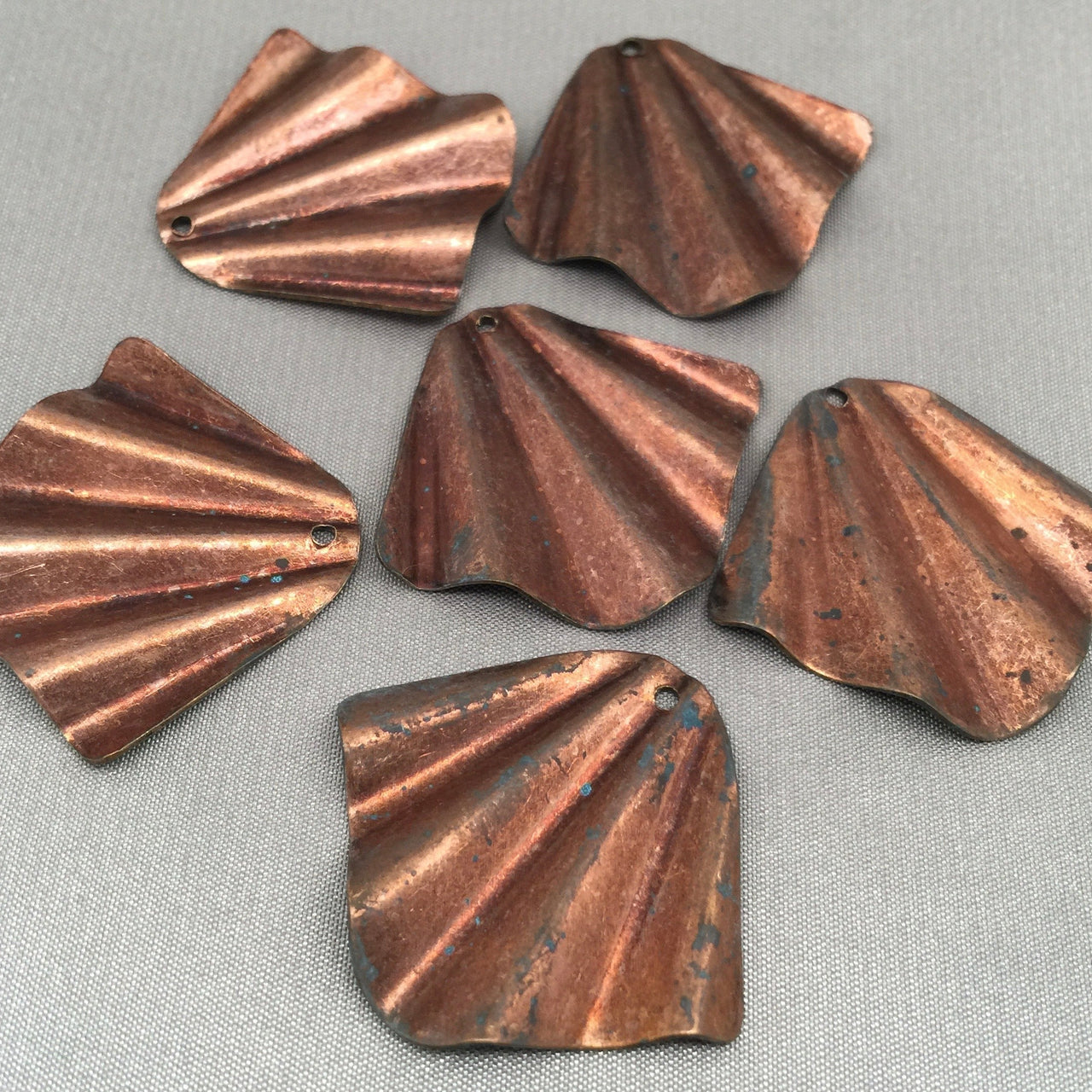 6 Vintage Copper Fan Metal Pendants