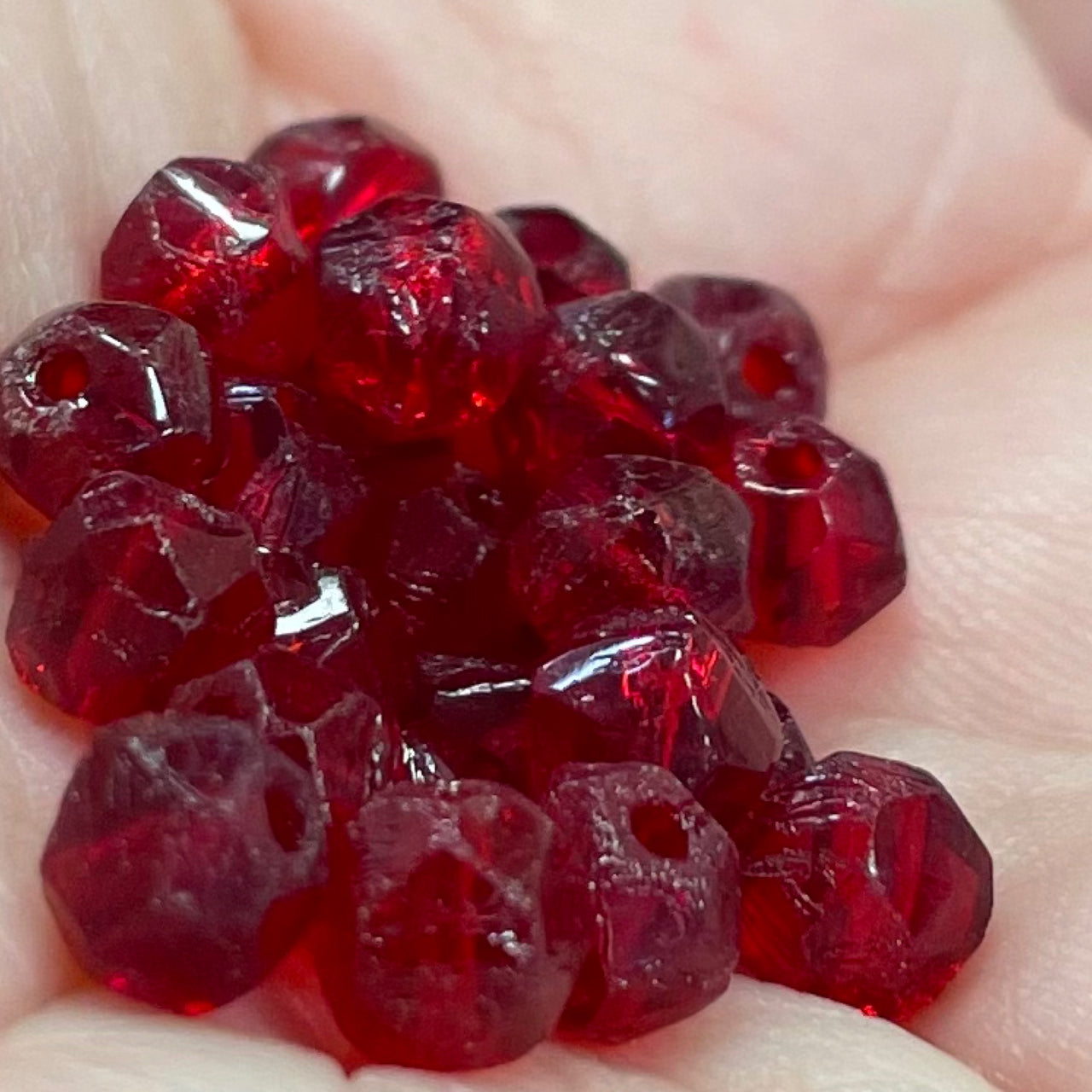 25 Vintage Red Siam English Cut Glass Beads