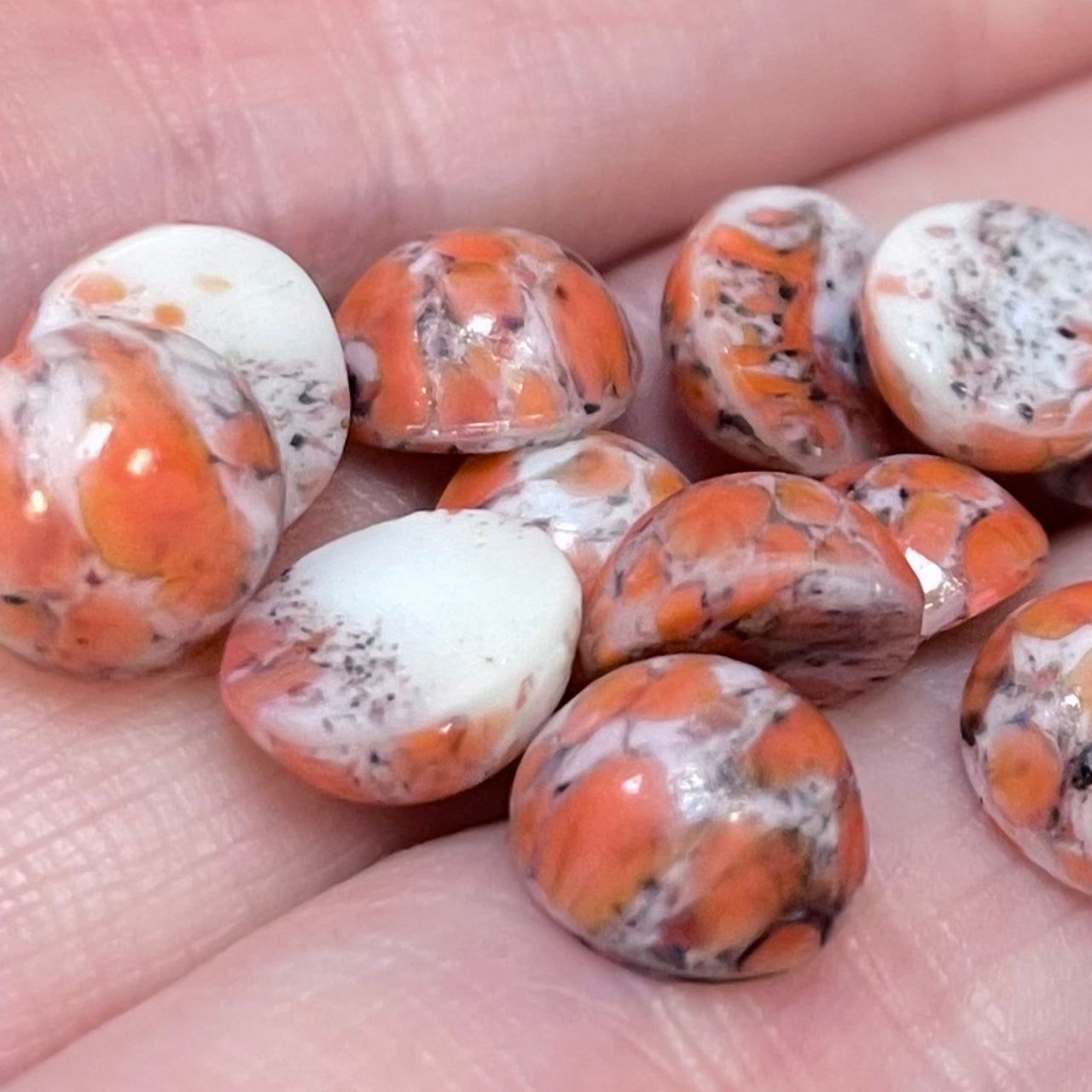 12 Vintage Coral Japan Mottled Round Glass Cabochons