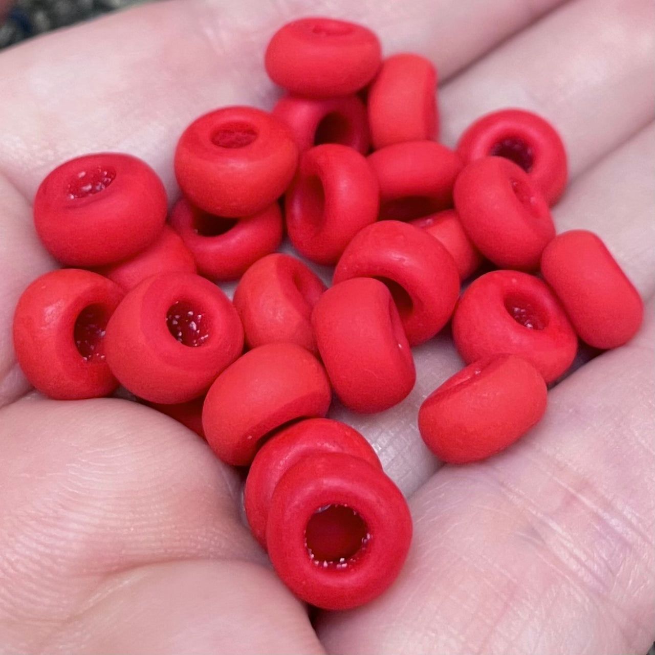 25 Vintage Matte Red Czech Pony Crow Glass Beads