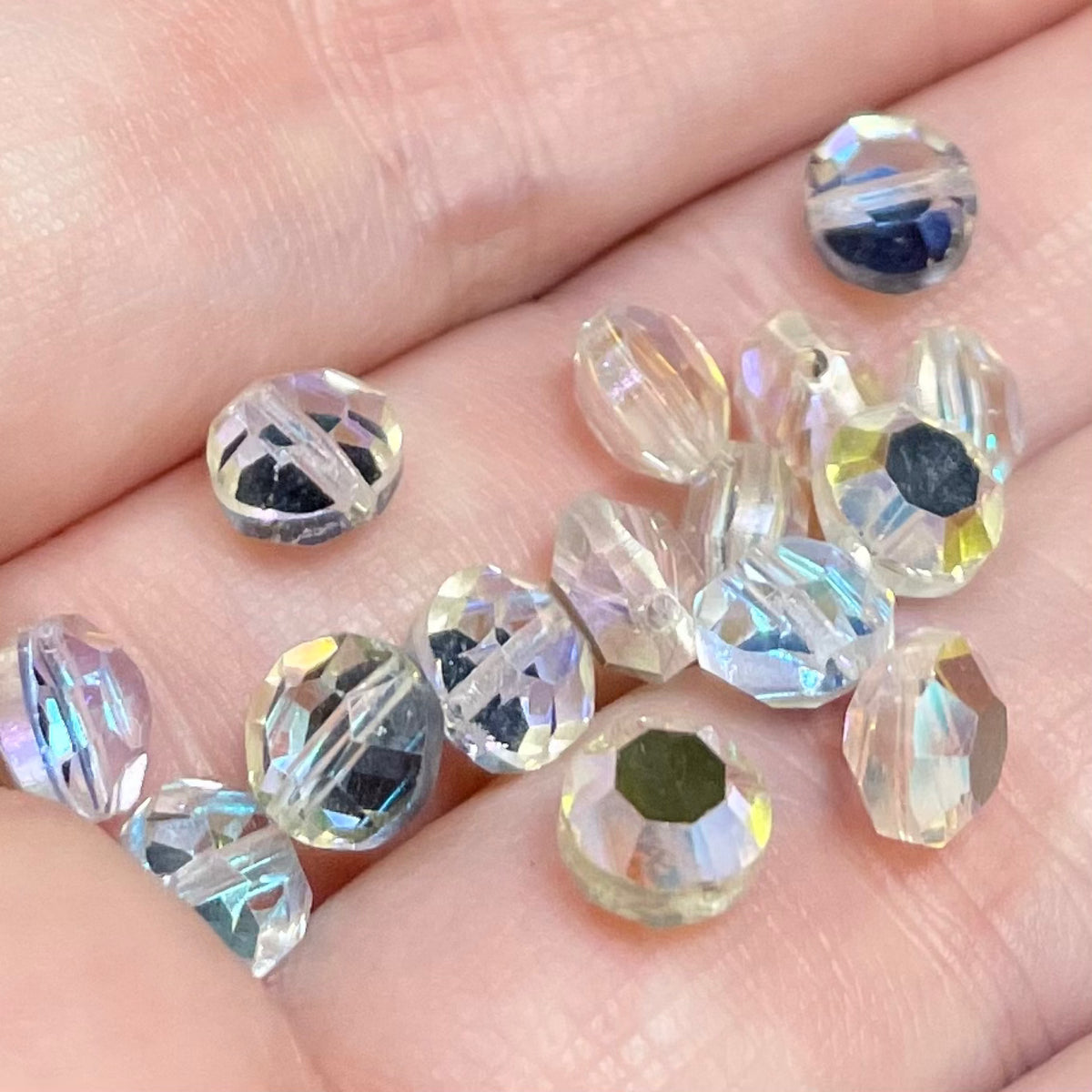 12 Vintage Austrian AB Crystal Beads
