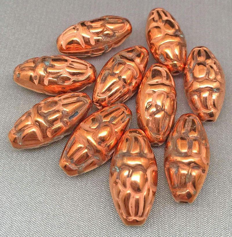 10 Vintage Textured Metal Coated Copper German Lucite Beads