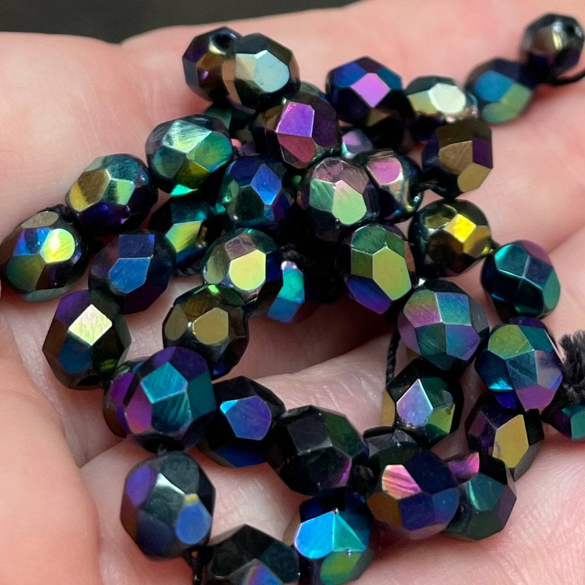 50 Black Iris Czech Fire Polished Glass Beads