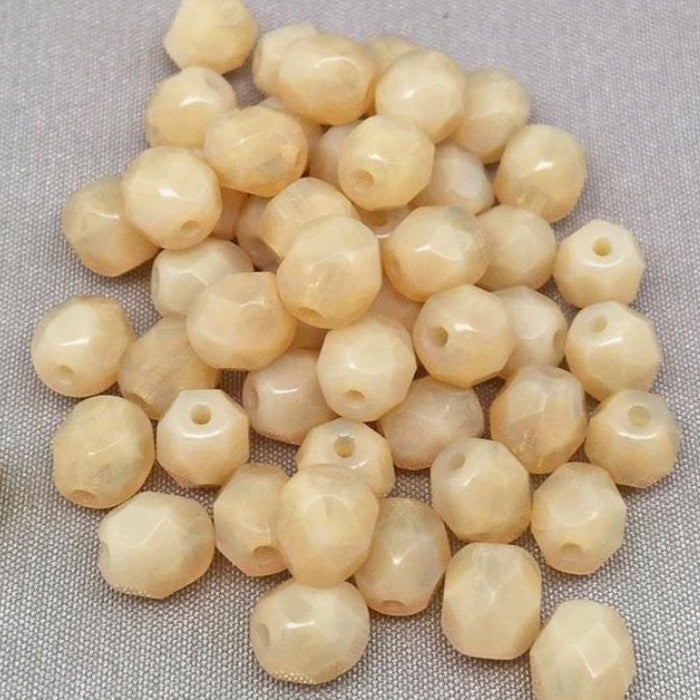 50 Vintage Beige Czech Opal Fire Polished Glass Beads