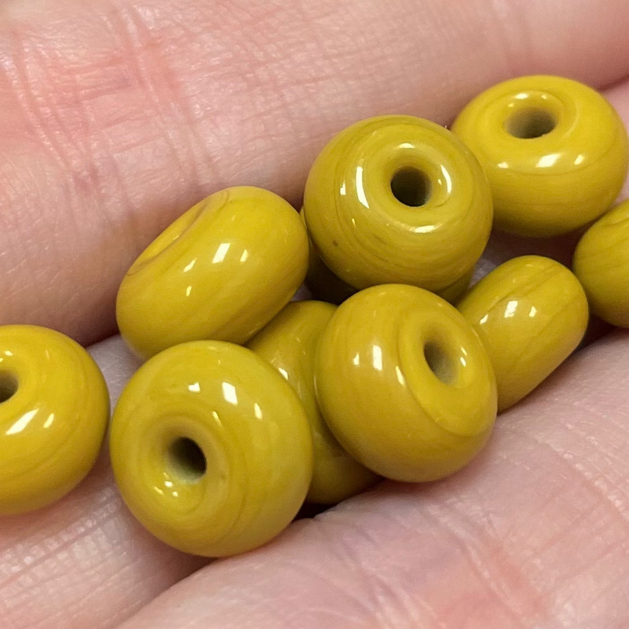 10 Vintage Yellow Mustard Artisan Lampwork Rondelle Glass Beads