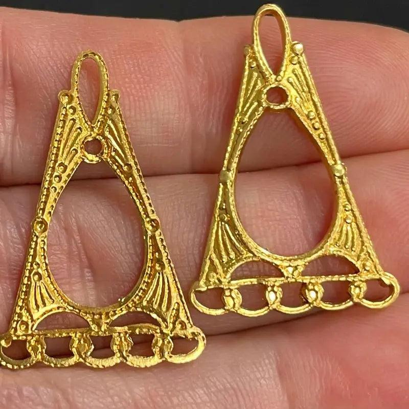 6 Vintage Gold Plated Art Deco Connector Pendants